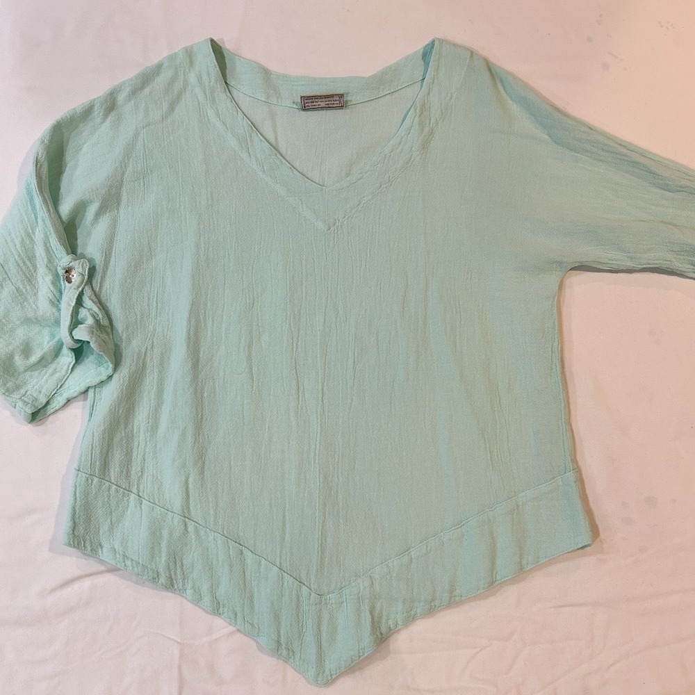 Cottonways Dorie coastal beach Cotton Gauze Mint GTop Size 0 XS/S Blouse V‎ Neck - Picture 2 of 10